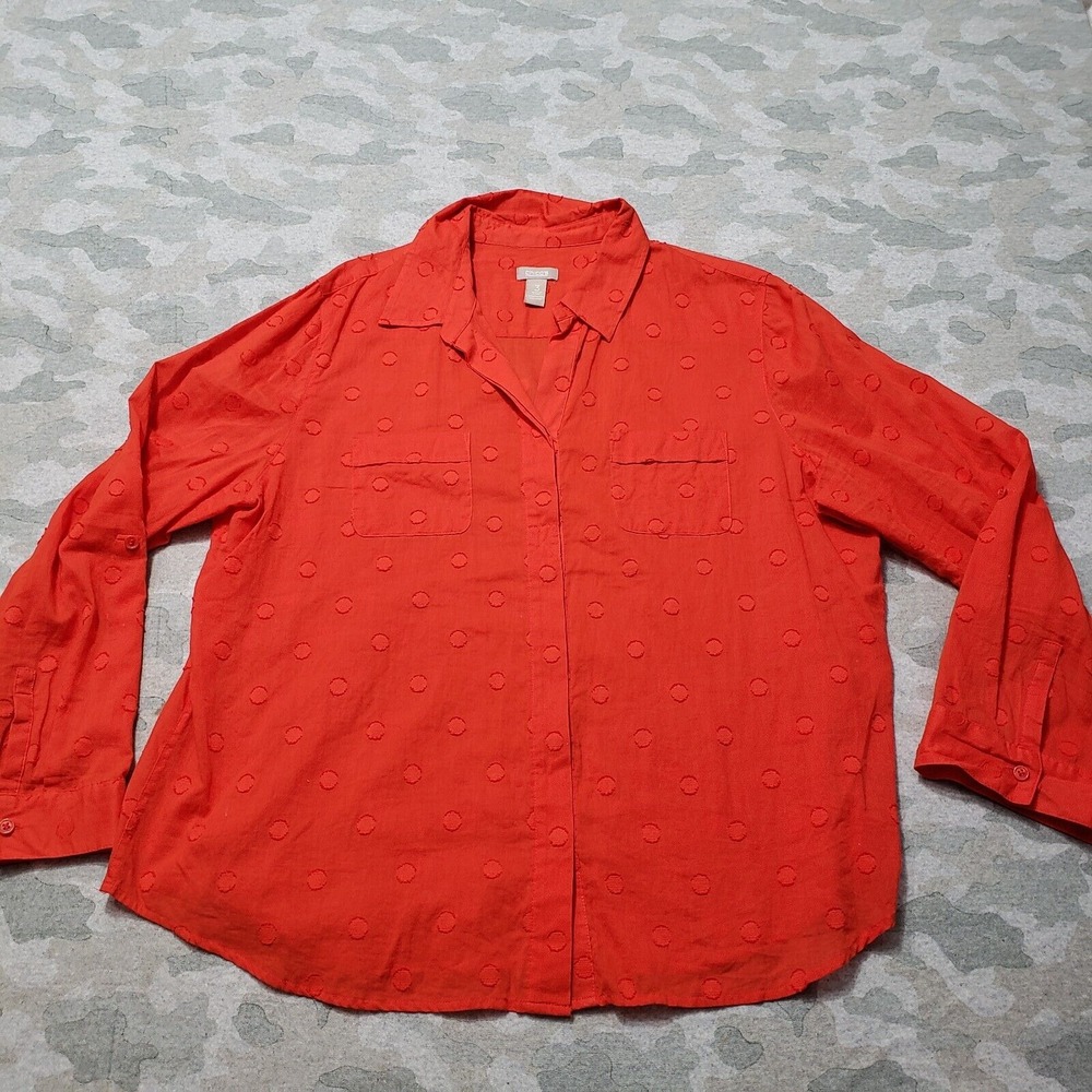 Chico's Top Womens 3 Orange Long Sleeve Button Up